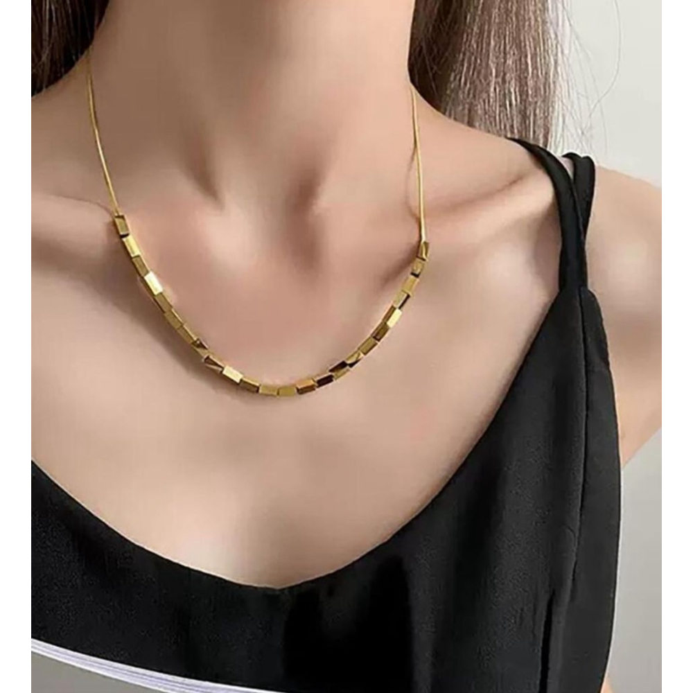 NEW Women's Solid 18k Gold Plated‎ Square Bead Snake Chain Necklace 16-18"